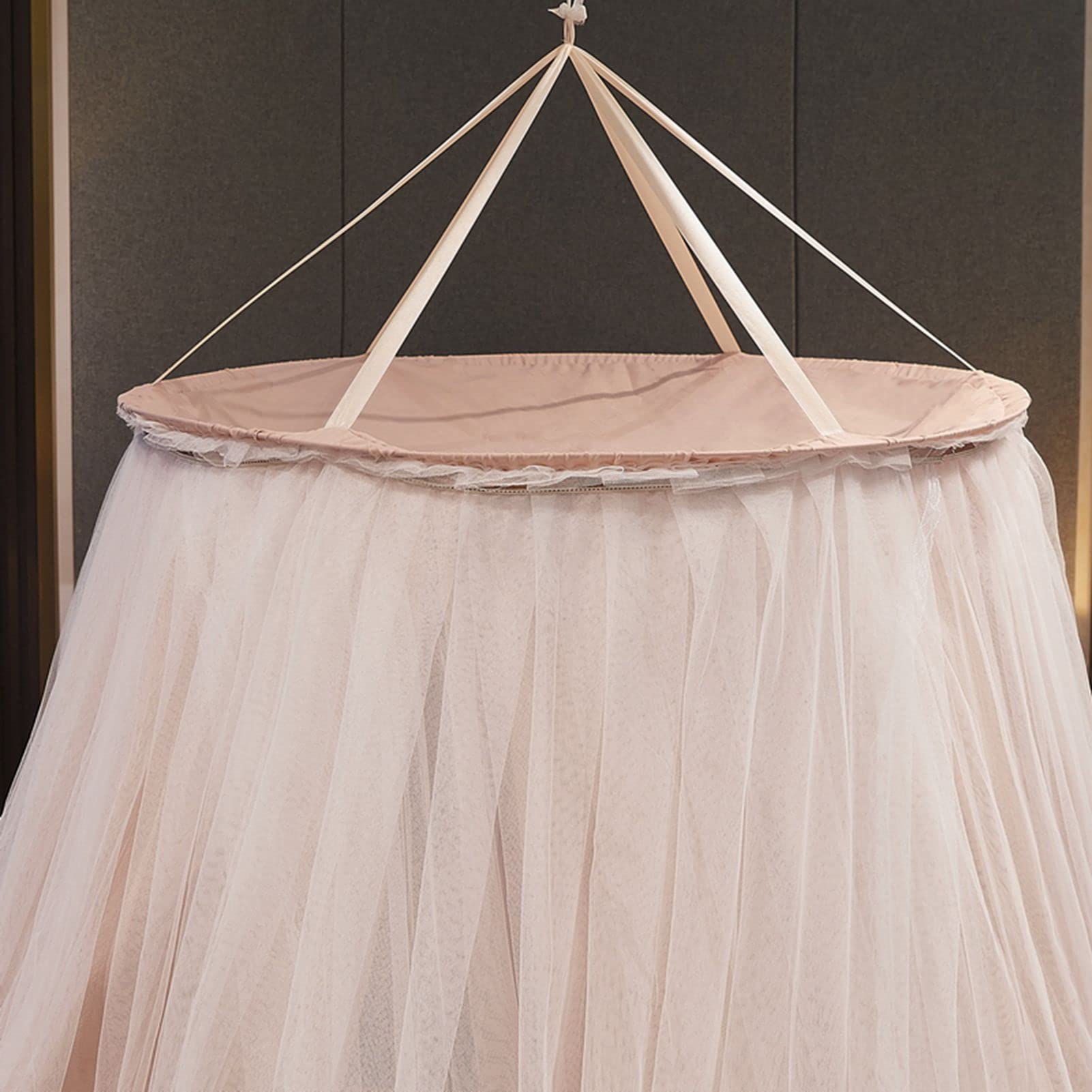 KLUFO Rideau de lit à baldaquin pour Filles et Adultes, Luxueux Rideaux de lit à Double Couche Auvents Filet, moustiquaire de rêve, Dentelle de Princesse à dôme Rond