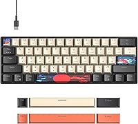 Vista 8 de Teclado mecánico naranja para juegos 60 por ciento, interruptor rojo RGB 60%, teclado pequeño con cable de 61 teclas, teclas PBT, mini teclados