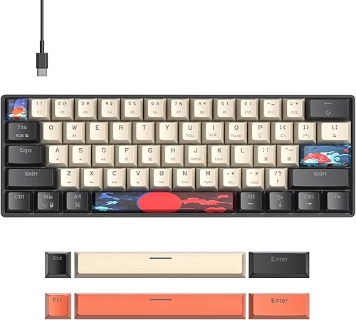 Miniatura 8 de Teclado mecánico naranja para juegos 60 por ciento, interruptor rojo RGB 60%, teclado pequeño con cable de 61 teclas, teclas PBT, mini teclados