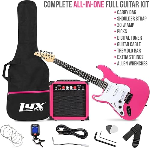 Miniatura 9 de Kit de guitarra eléctrica con amplificador de 20W, todos los accesorios, sintonizador digital de broche, seis cuerdas, dos uñas de guitarra, barra