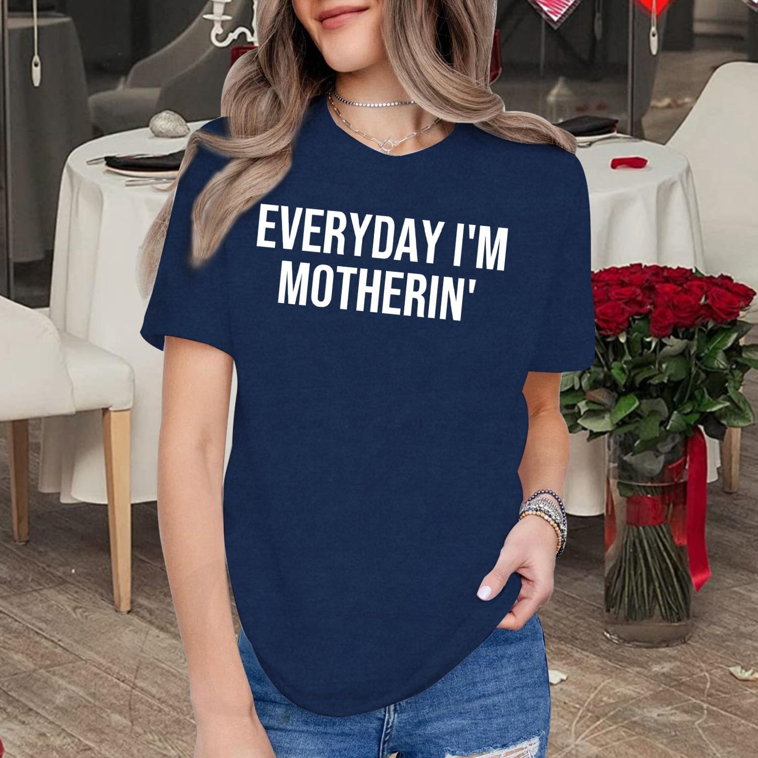 Mama Shirt for Women Funny Mom Life Crewneck T-Shirt Mother Mommy Short Sleeve Tee image 4
