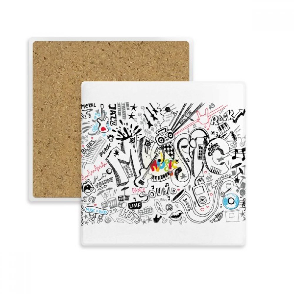 Dessous de verre absorbant pour supprimer les taches de mug, pierre carrée style graffiti musique x2
