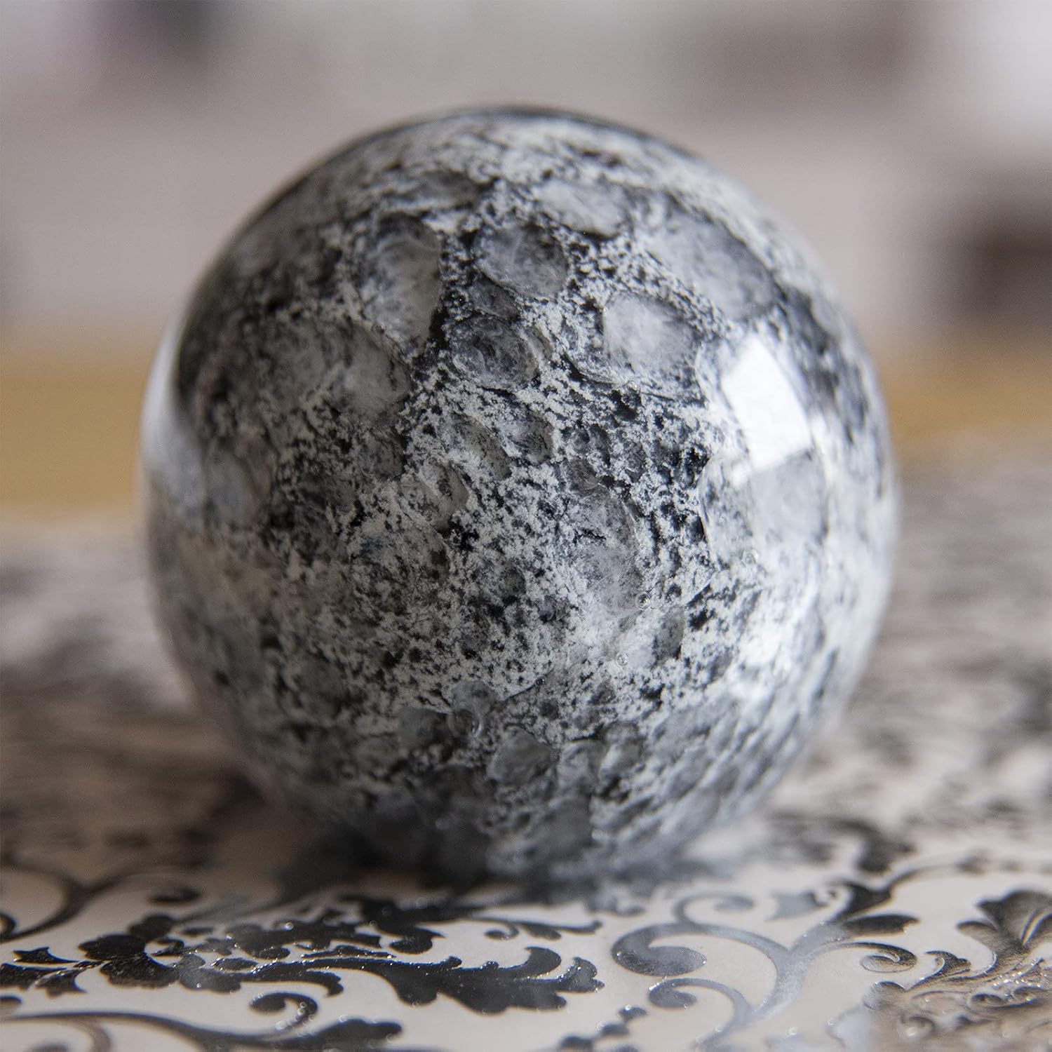 KANGMING Hand Blown Glass Solid Ball Moon Paperweight(Presenting A Beautiful Gift Box)Art K9 Glass Crystal Figurines Home Decor Collectible Statue Planet Astronomy Gifts（Dark Gray 3.15 Inch） : Office Products