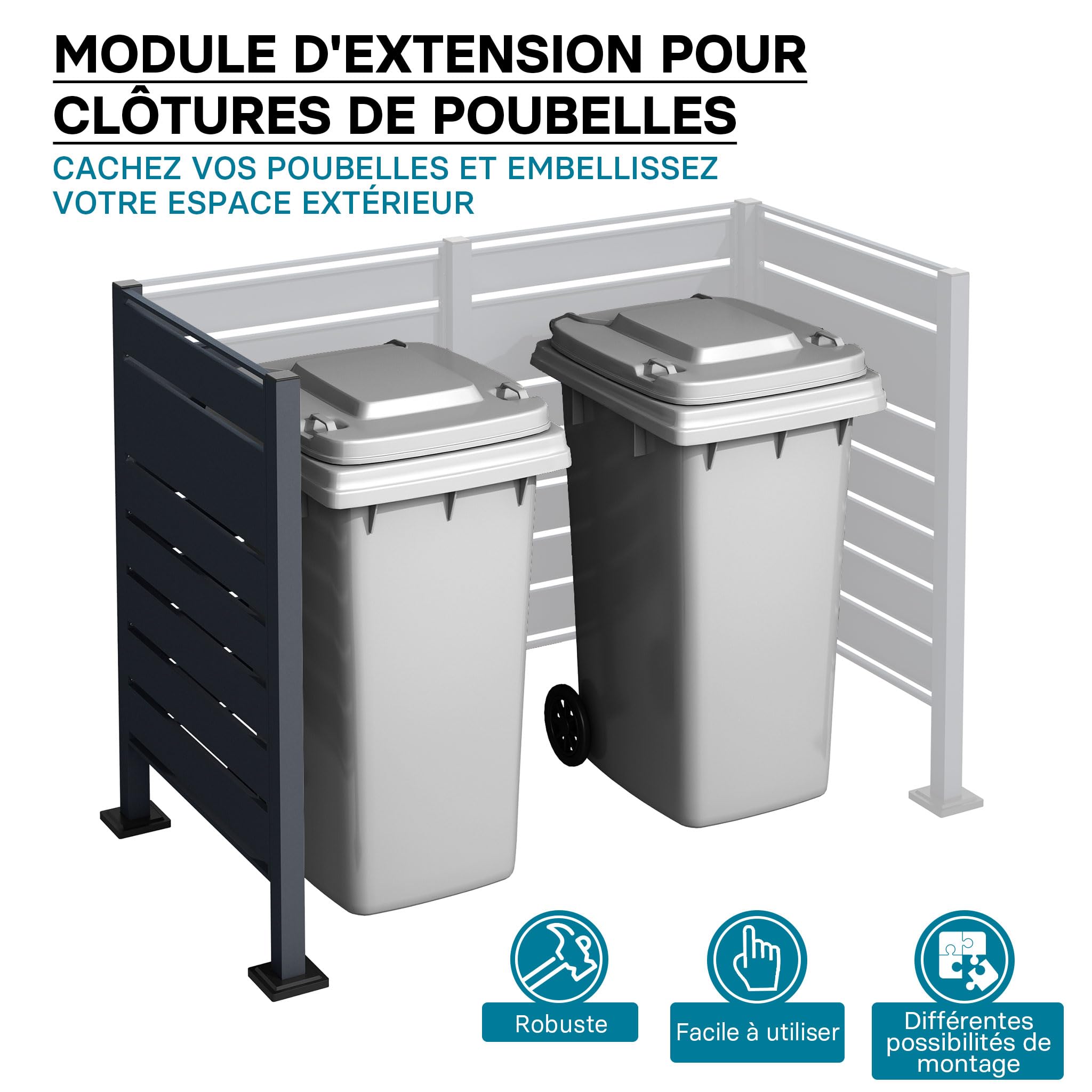 Wiltec Module d'extension de clôture pour poubelles en acier anthracite pour cache-poubelles