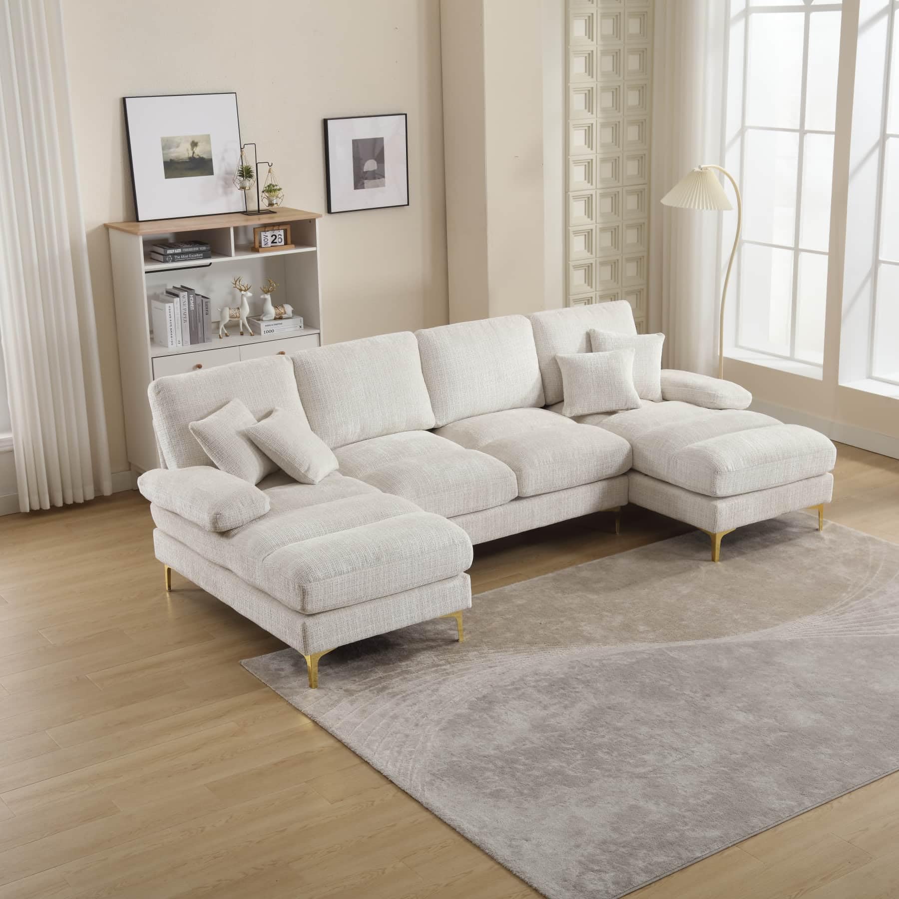 YEHTOKHOME Canapé modulable Moderne avec Fauteuil,canapé en U avec Pieds métalliques et Coussins,canapé 4 Places pour Salon,Chambre à Coucher et Bureau,Chenille (Beige)