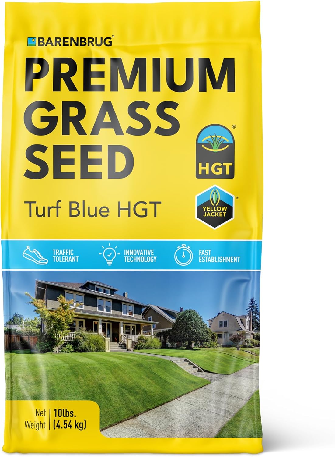 Barenbrug Turf Blue Healthy Grass Technology Grass Seed with Yellow Jacket Coating - Heavy Traffic Seed for Use on Sports Fields, Golf Courses, Parks, Lawns, and Yards, Yellow (25 LB Bag)