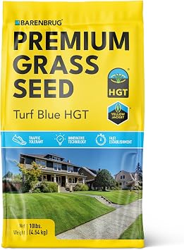 Barenbrug Turf Blue Healthy Grass Technology Lawn Seed Blend with Yellow Jacket Seed Coating, Heavy-Traffic HGT Grass Seed Mix for All Climates, 10-lb. Bag