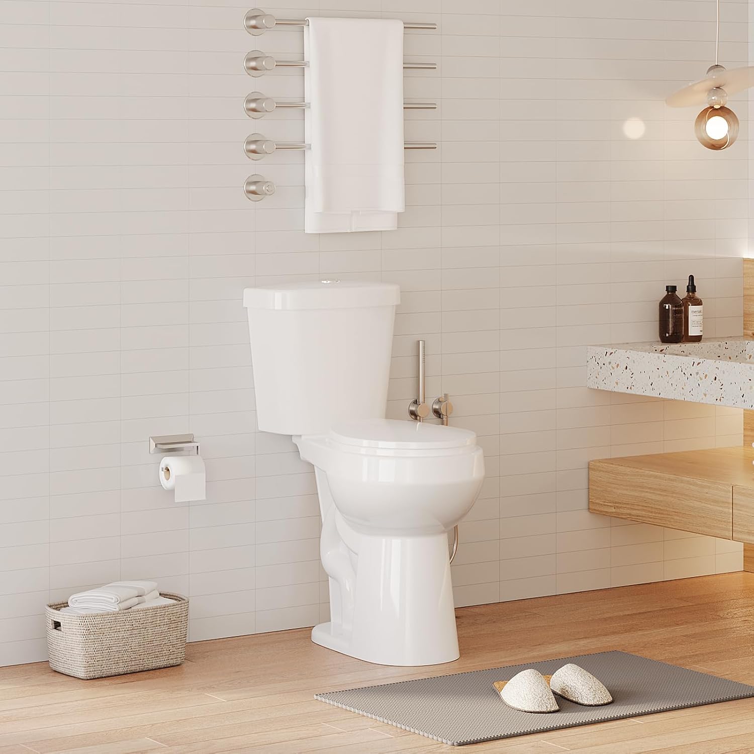 ADA Compliant Two-Piece Toilet 21 inch Round Bowl Dual Flush System with Soft-Close Plastic Seat, High Comfort Height Ceramic Toilet for Accessibility, Easy Install Water Saving Bathroom Fixture