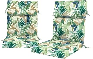 DYTXIII Outdoor High Back Chair Cushions Set of 2, 44"x22" Water Repellent Patio Seat Cushions with Elastic Sponge, All Weather Chair Pads for Rocking, Dining Chairs, Patio Furniture - Lush Leaf Green