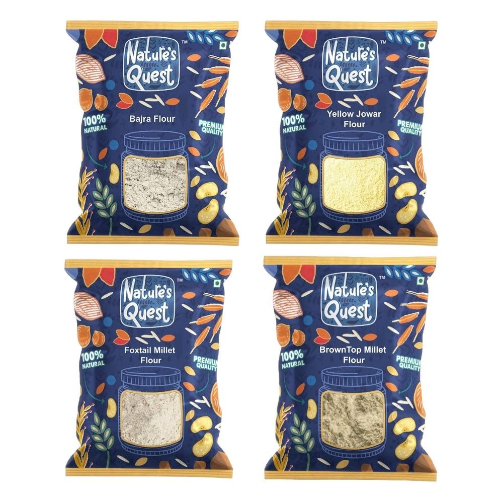 Nature's Quest 4-Flour Combo: Bajra, Yellow Jowar, Foxtail & Browntop Millet - 900g Each, Total 3.6kg