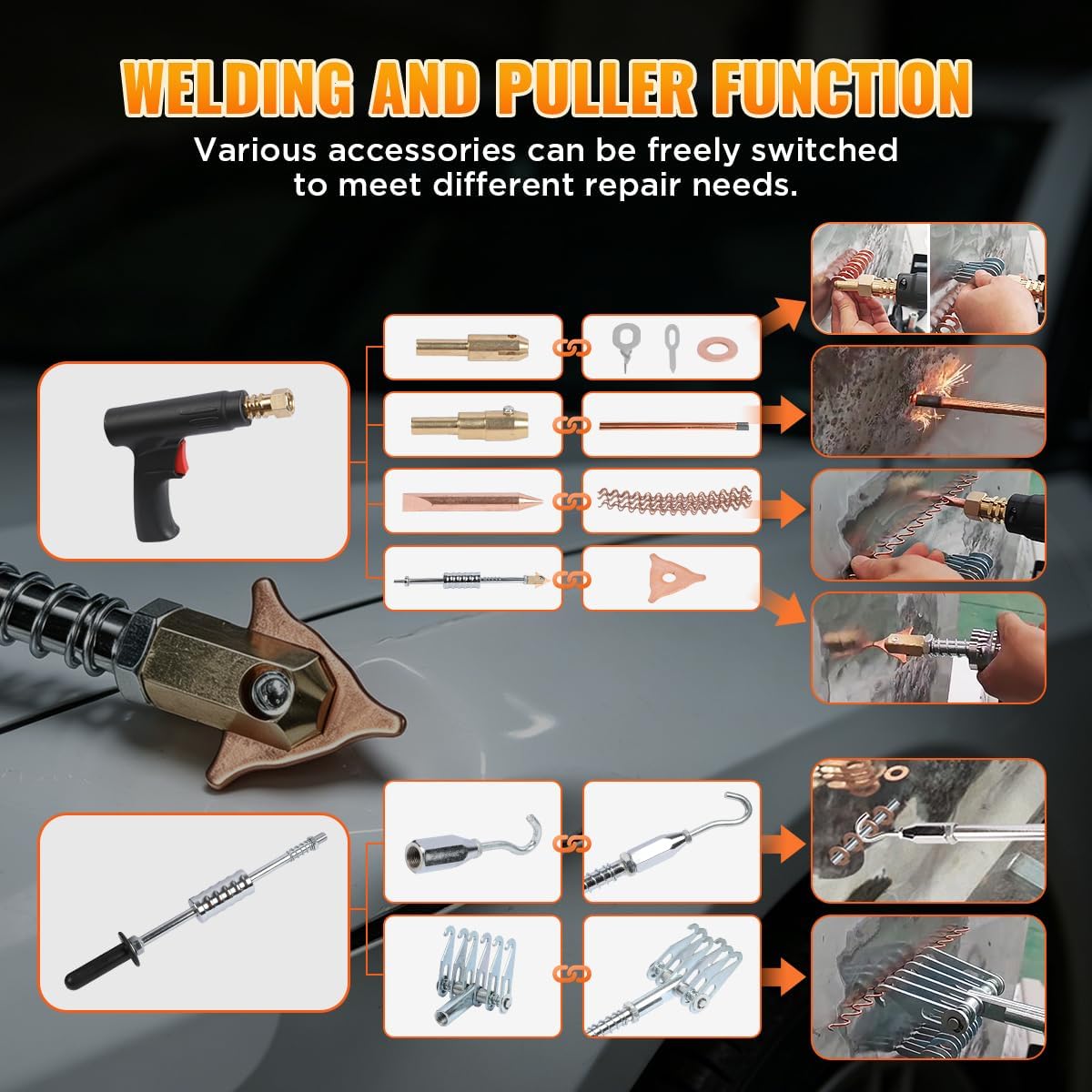 Dent Puller Welder 3500W 4200A Stud Welder Dent Repair Kit 6 Welding Modes Auto Body Spot Welder Dent Puller Machine Dent Removal Tool with Auto/Manual Welding & Overheat Protection for Car/Truck 110V