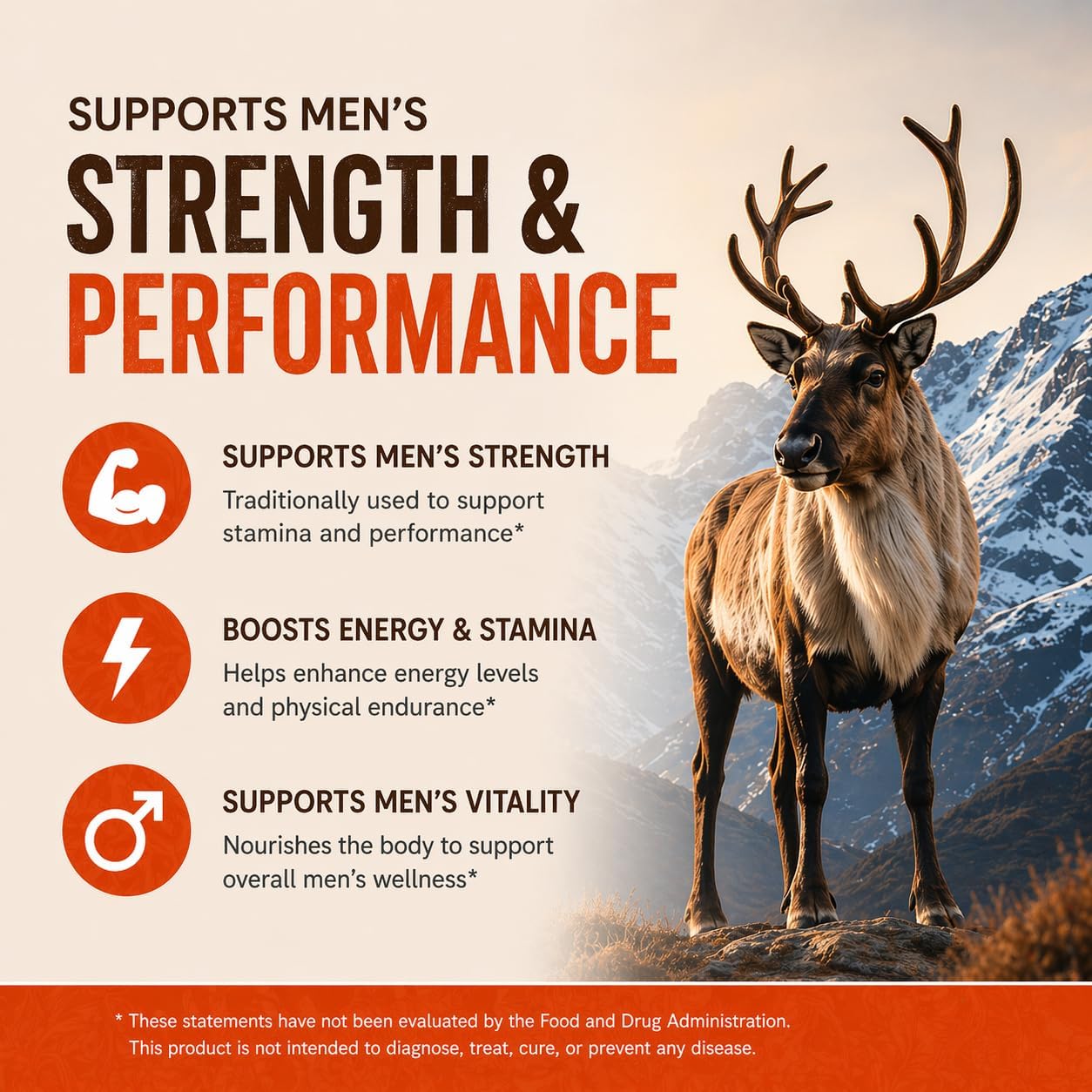 Reindeer Organ Supplement for Men, Arctic Herb & Reindeer Organ Blend, Daily Support for Energy, Stamina & Overall Wellness 60 Capsules