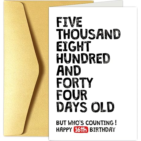 Funny 16th Birthday Card for Him Her | 16 Years Old Birthday...