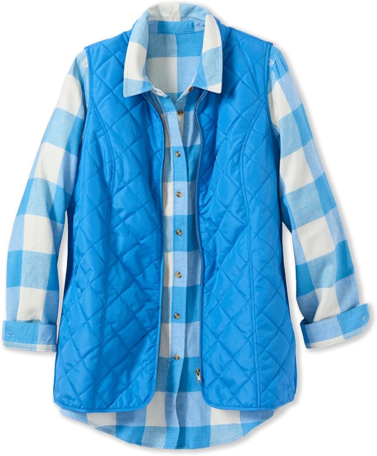 Woman Within Plus Size Zip-Front Quilted Vest Long Lightweight Gilet