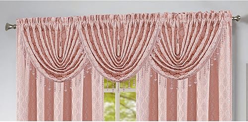 Miniatura 1 de PREMIUS Robin Jacquard - Panel de ventana con bolsillo para barra y tratamientos de cenefa, patrón geométrico con cortina para cubrir el espacio del