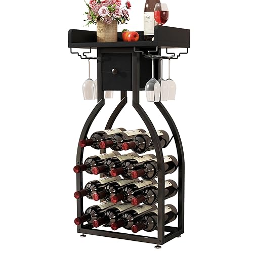 IBUYKE Wine Rack Freestanding Floor,Wine Storage 15 Bottles Bottle Rack
