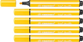 Rotulador triangular con punta de fibra amortiguada STABILO Trio Scribbi - Caja con 5 unidades color amarillo