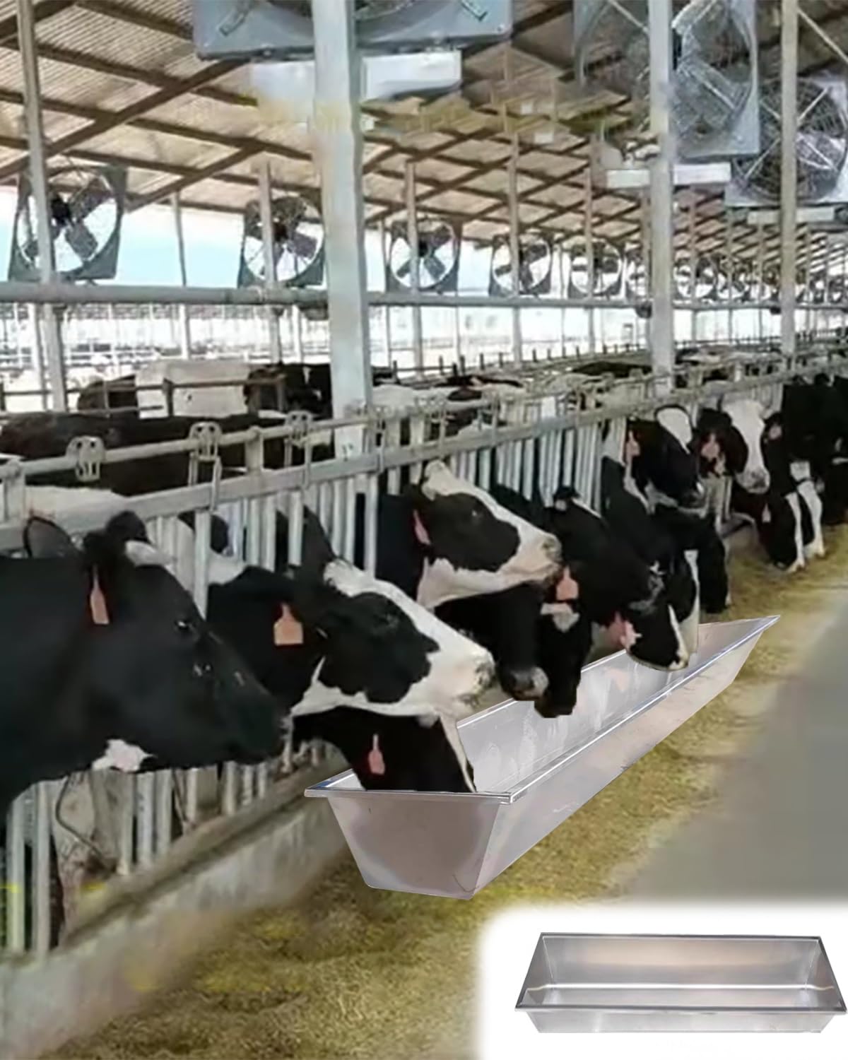 Comedero de acero inoxidable para ganado con soporte, alimentador de agua y pienso resistente para cerdos, caballos, ovejas y aves de corral