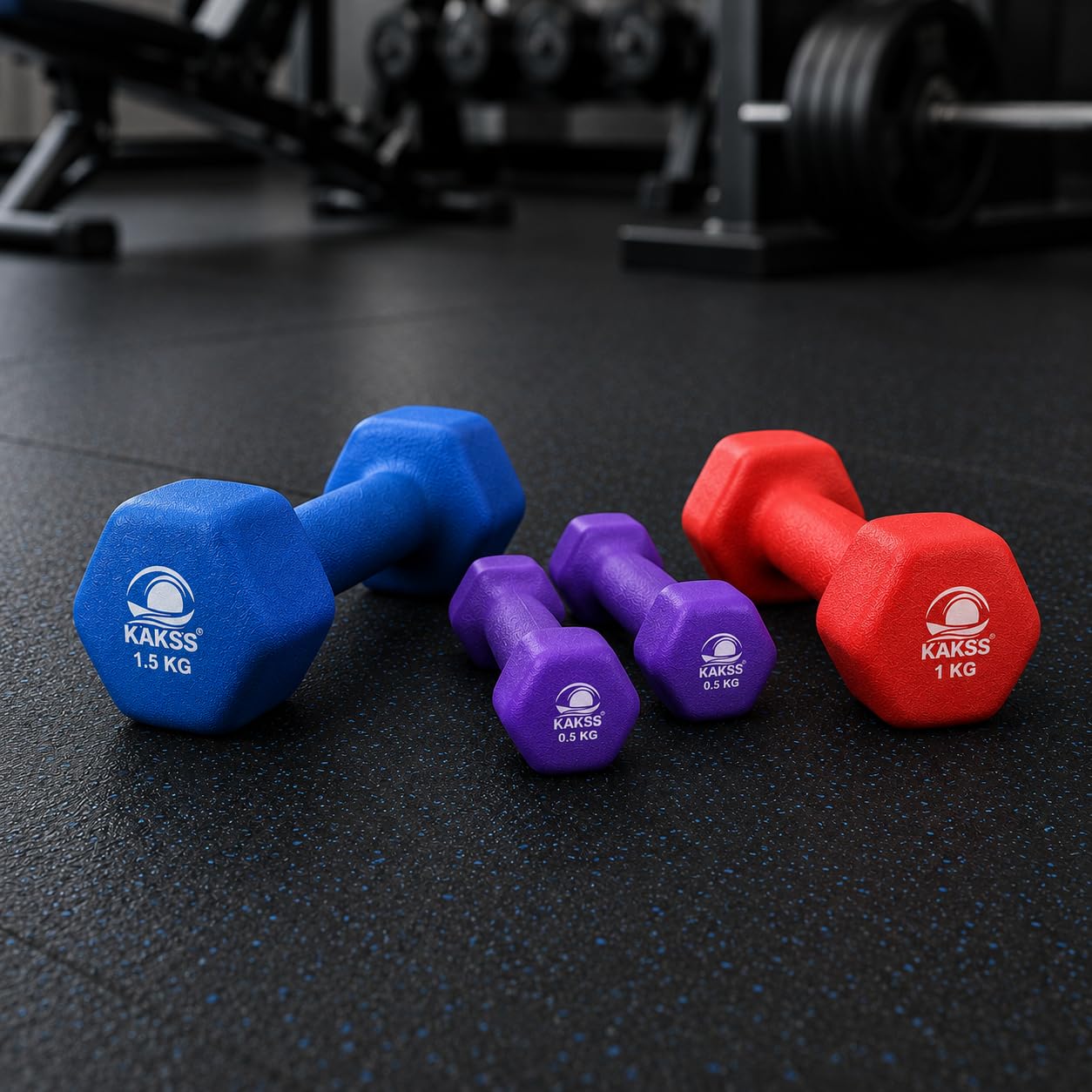 Kakss 6kg Neoprene Dumbbell Set with Stand -7