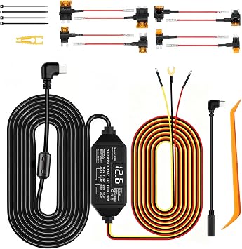 Drive Recorder Hardwire Kit USB C, 12V-24V to 5V/3A Adapter Power Cable, Voltage Display, 24/7 Parking Mode, ACC Detection, 4 Levels of Low Voltage Protection 11.6V/11.9V/12.2V/12.5V
