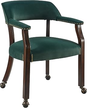 Dinning Chairs with Wheels and Arms, Solid Wood Office Desk Chairs with Frosted Velvet Upholstered, Classic Swivel Accent Chairs, 31.5" H Boss Captions Chair for Living Room, Sea Green XXY-HT22-SG
