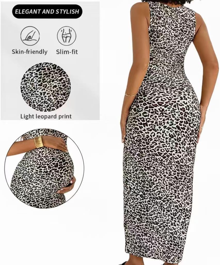 COSYOU Women's Leopard Print Bodycon Dress Y2k Sleeveless Cheetah Maternity Casual Dresses Going Out - Image 3