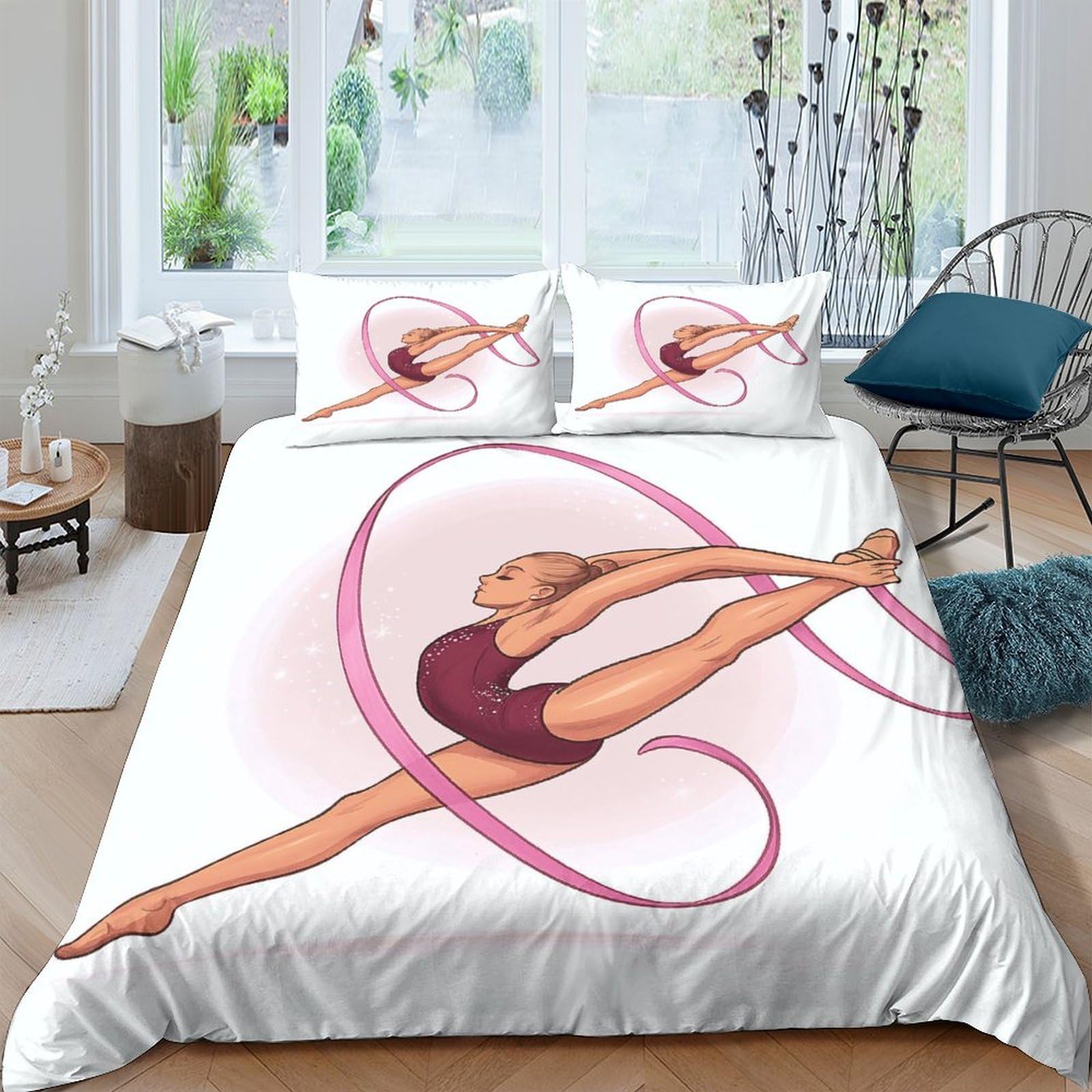 Ctjqhvkz Style-9 3D Printed Gymnast Ribbon Fitted Sheet Microfiber Soft Breathable Artistic Bed Cover For Bedroom Guest Room Decor Single（135X200cm）