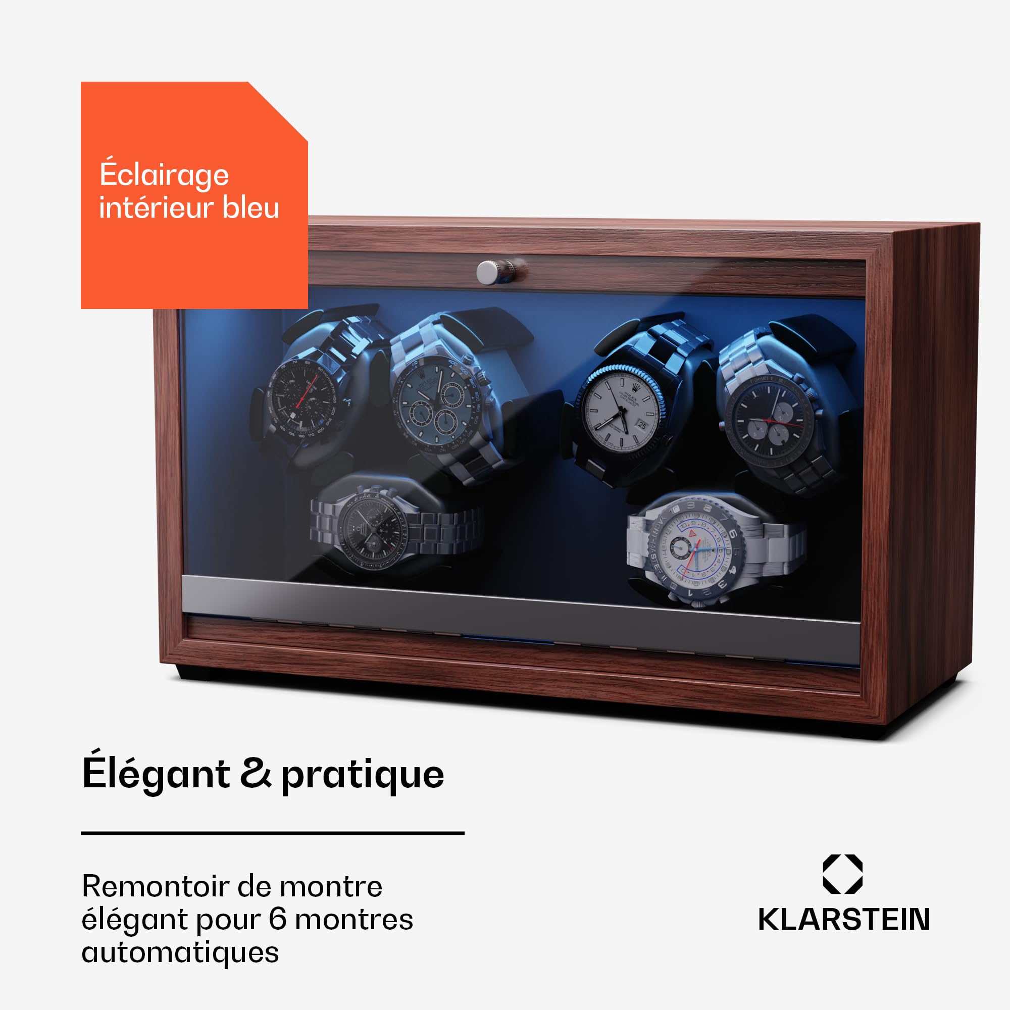 KLARSTEIN Remontoir de Montre pour Montres automatiques, Remontoir de Montre Automatique pour 1 Montre, Remontoir de Montre Automatique avec Porte en Acrylique, Remontoir de Montre Automatique
