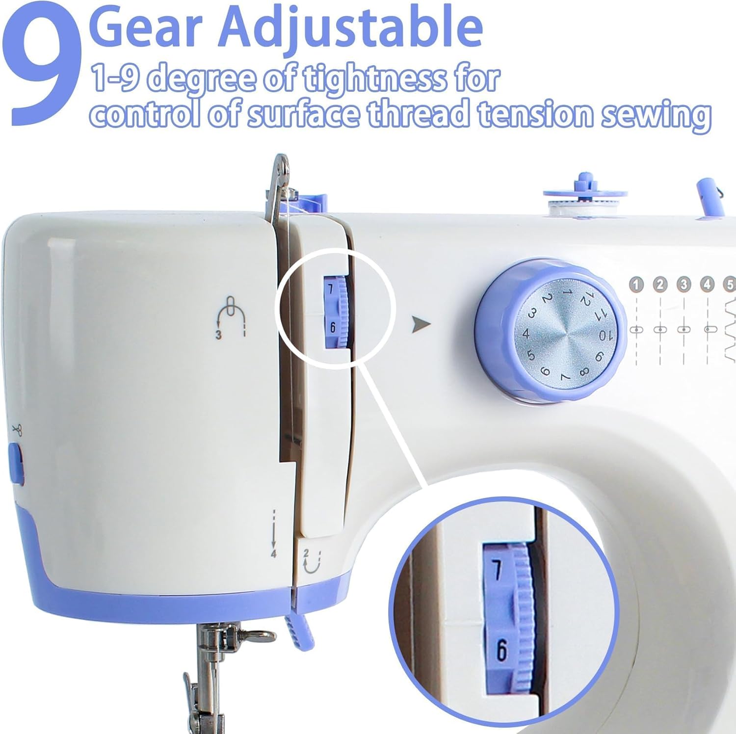 Sewing Machine for Beginners with 20Pcs Fabric & 32Pcs Sewing Threads Kit,Portable Sewing Machine with 12 Built-in Stitches & 2 Speed(High-Low Speeds)-BW724