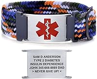 Vista 11 de Pulseras de alerta médica para mujeres, hombres, niñas, niños, pulsera de identificación médica personalizada con pulsera elástica trenzada