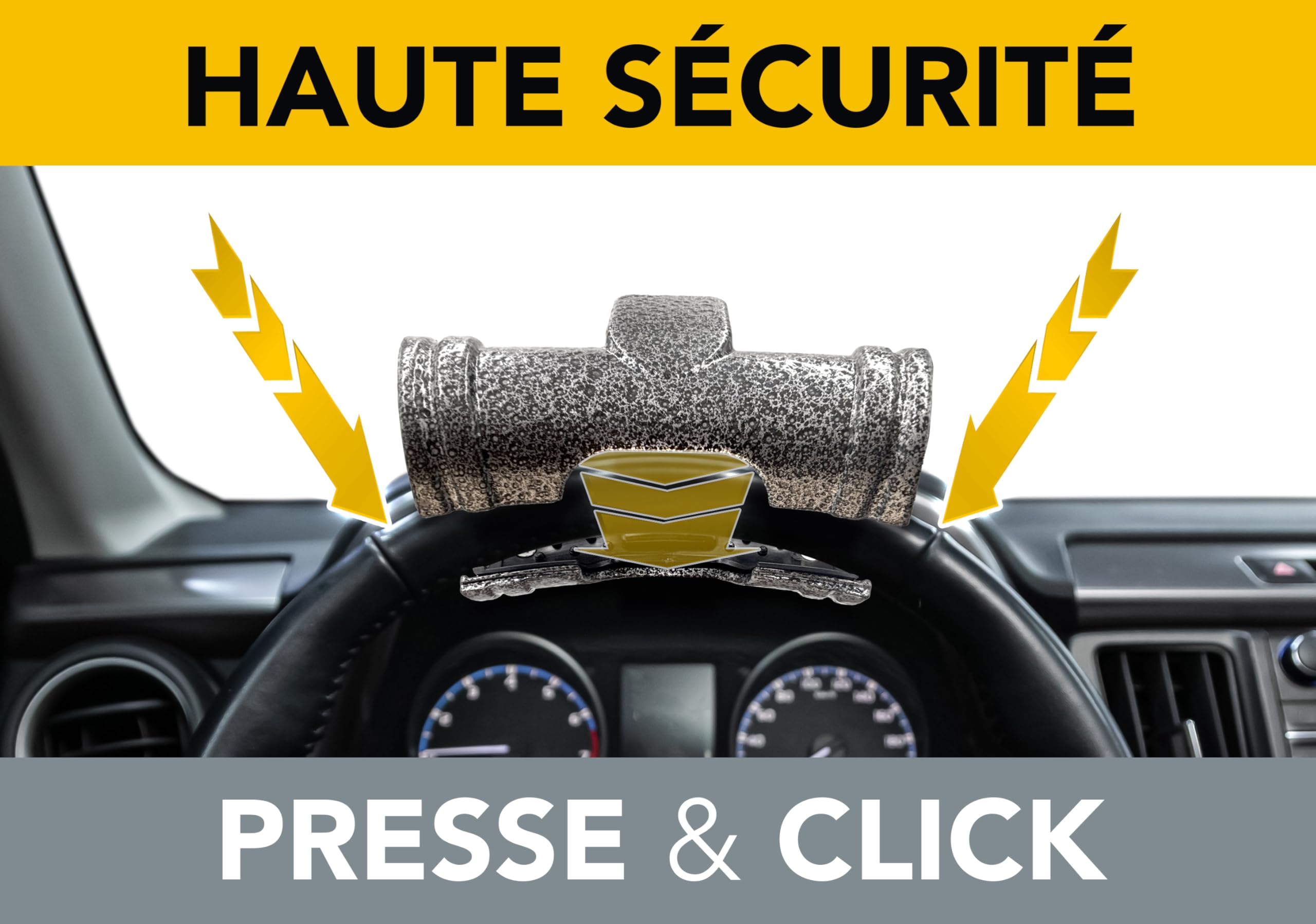 Antivol Voiture Haut de Gamme, Canne Antivol Voiture 2en1 Sans/Avec Alarme 120dB, Bloque Volant Plus Sûr et Dissuasif Autour d'un Rayon, Meilleur Barre Bloc Anti Vol Auto Camping-Car