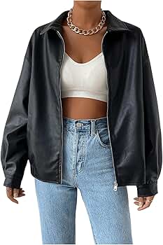Amazon.com: MakeMeChic Women's Faux Leather Shacket Long
