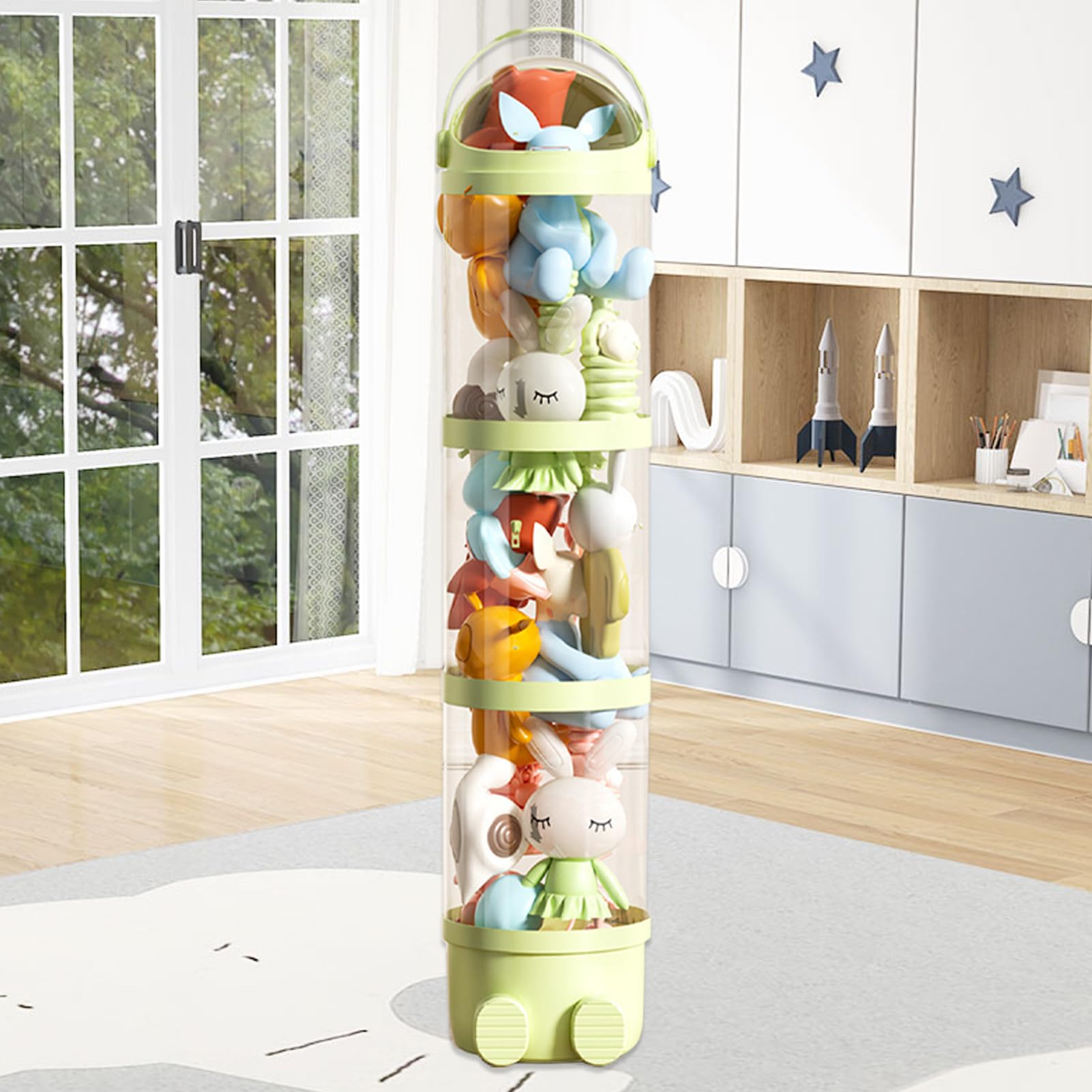 Generico Porta Peluche Organizer a Tubo - Tubo di Deposito Verticale per Giocattoli da 162 cm,Porta Bambole a 4 Strati per Soggiorno, Camera da Letto e Sala Giochi
