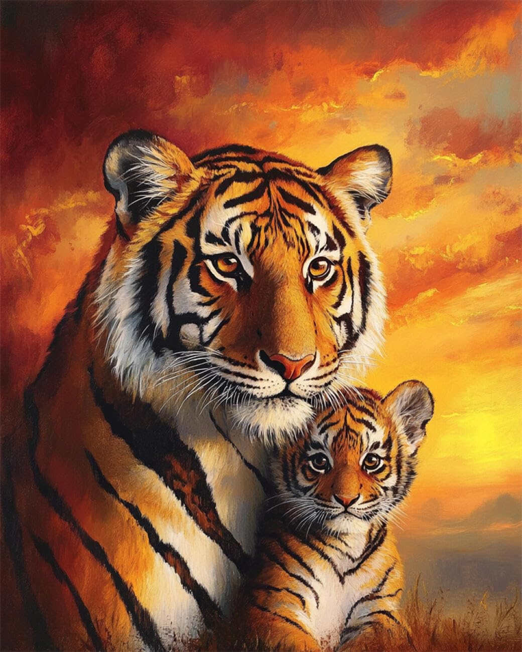 RKFLGEW DIY Embroidery Beads Set Fantasy Tiger 30x40cm