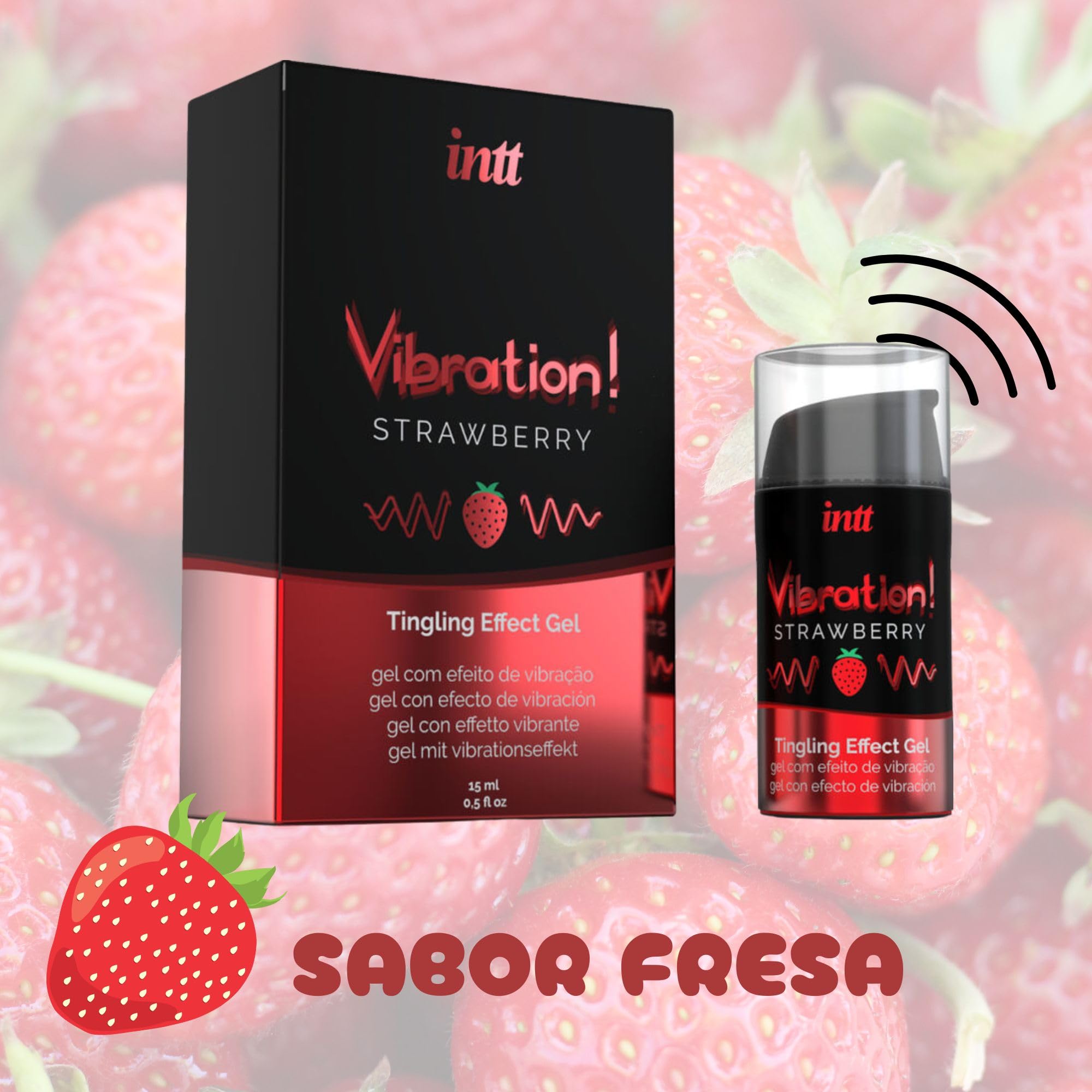 Lubricante Gel Vibrador Fresa 15ml – Gel Estimulante Líquido, Aroma y Sabor a Fresa, Besable, Efecto Sensitivo, Fácil Aplicación, Práctico Dosificador