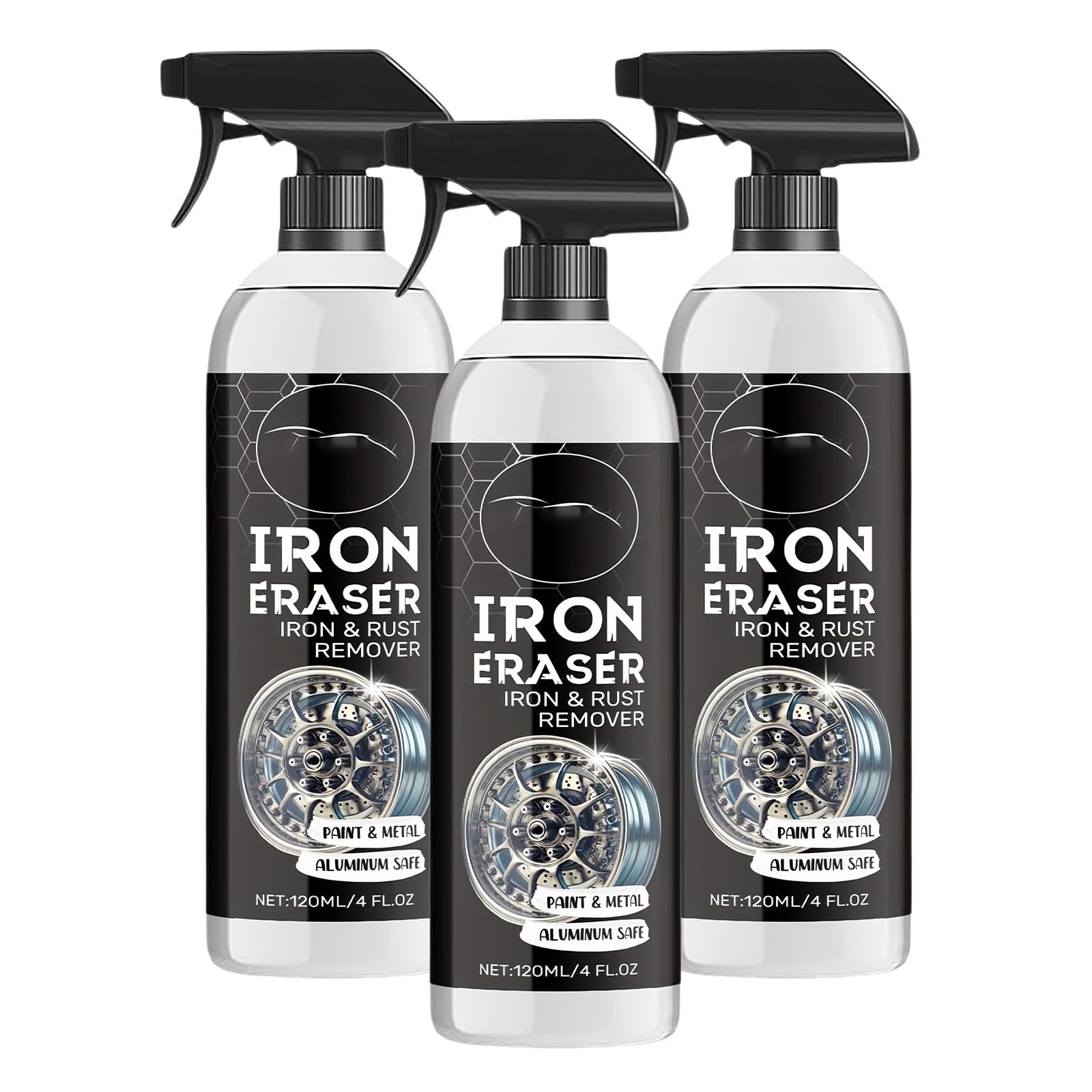 Iron Eraser Rust Remover Spray, Iron Powder Remover for Car Wheels & Metal Surfaces, Smooth Finish Care (3pcs)