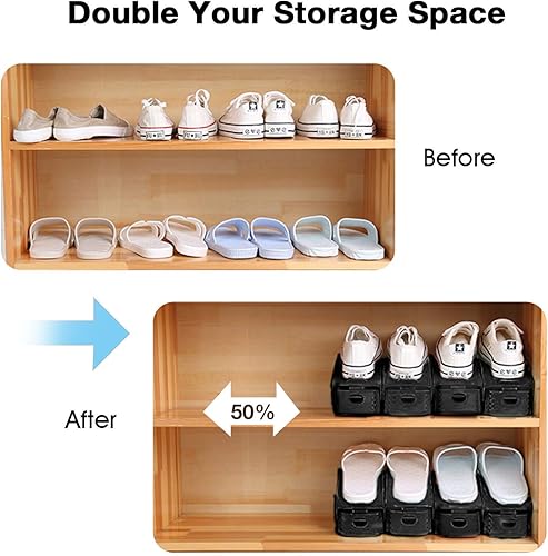 Miniatura 5 de Neprock Paquete de 20 organizadores de ranuras para zapatos (negro) paquete con 16 ranuras gruesas mejoradas para zapatos (negro)