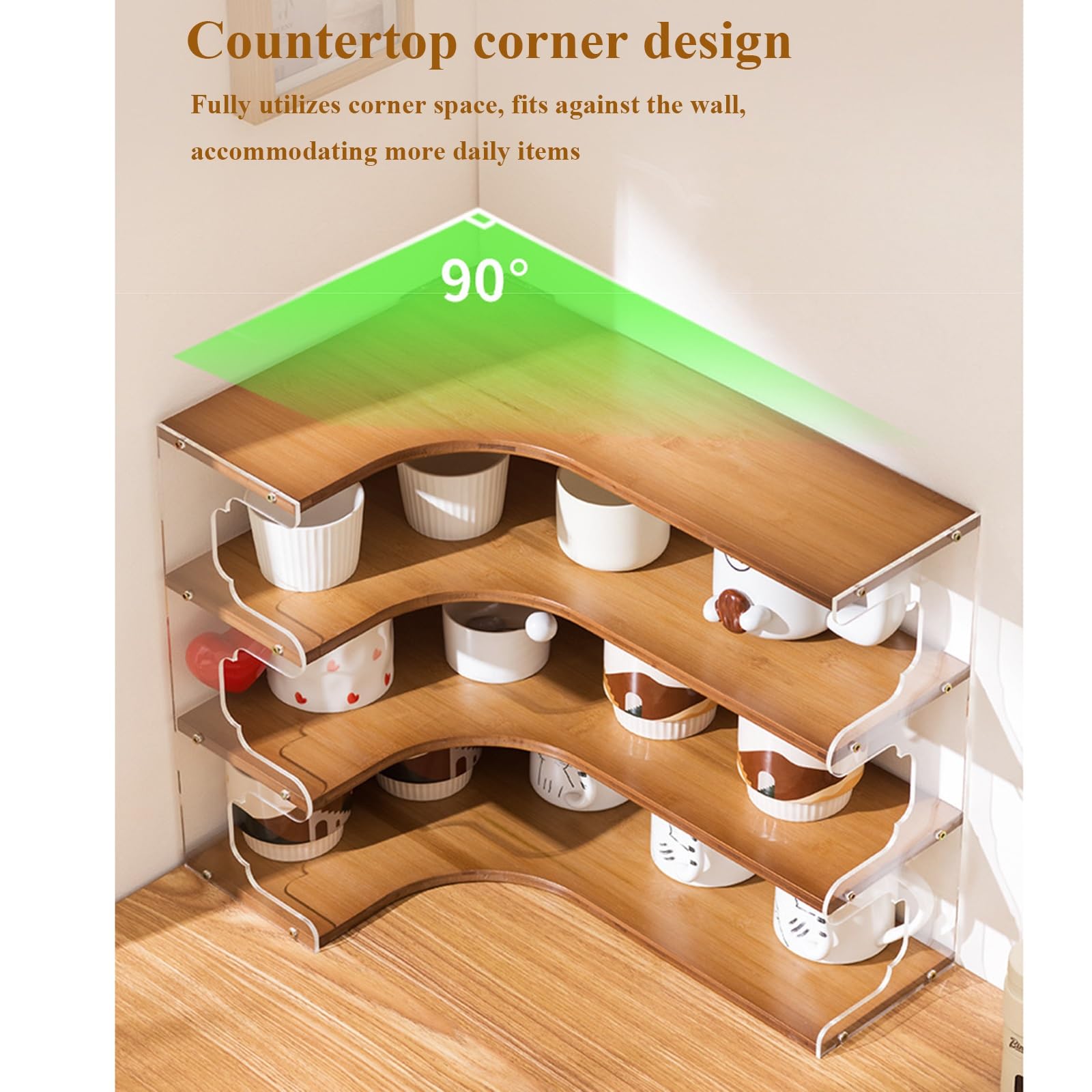 Estante expositor de tazas – Soporte para tazas de café de 3 niveles con panel acrílico, organizador de estante de encimera para cocina