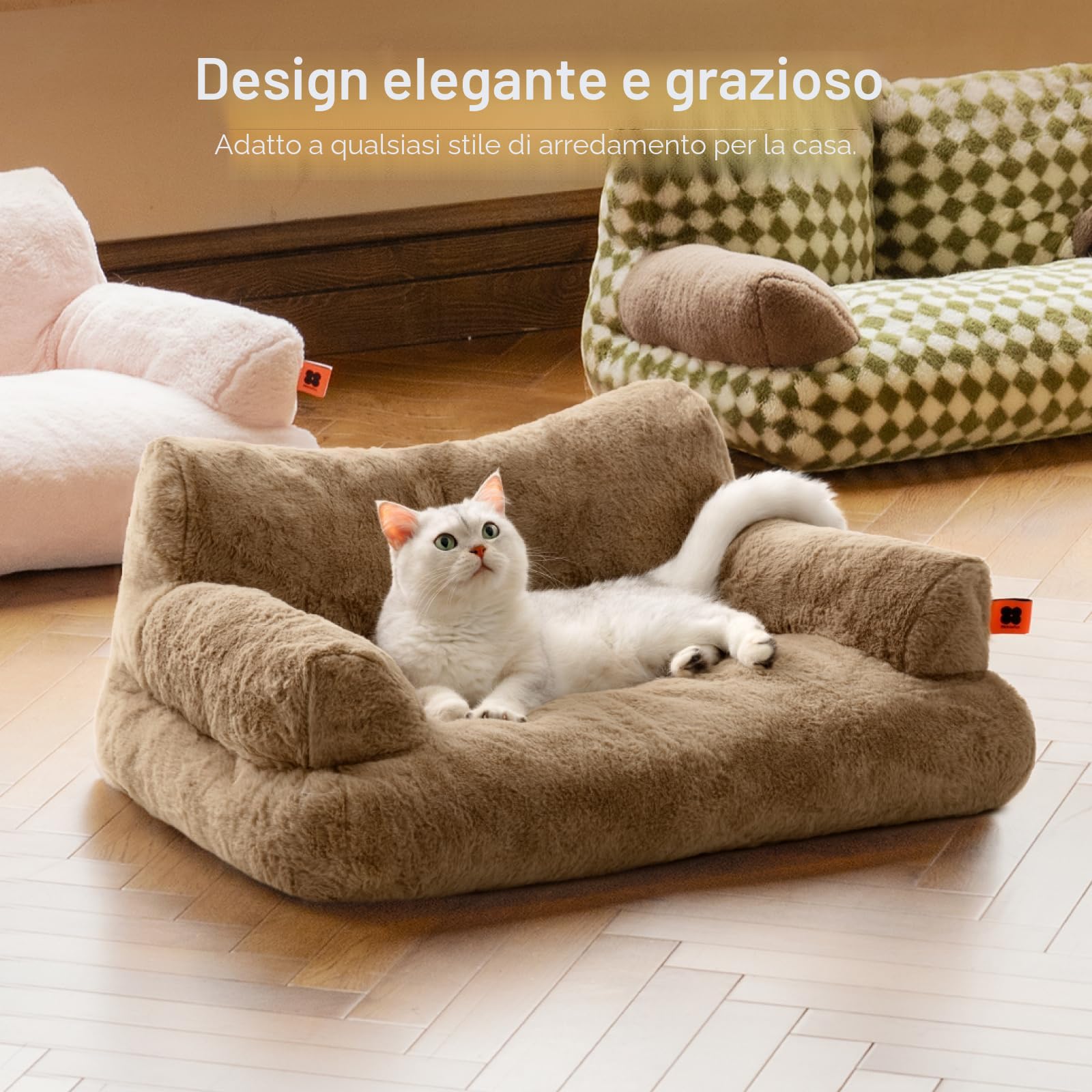 MEWOOFUN Cuccia grande per gatti, 66 x 48 cm, soffice e morbido, per cani e gatti di medie e piccole, graziosa cuccia per gatti con fondo antiscivolo (Cachi)