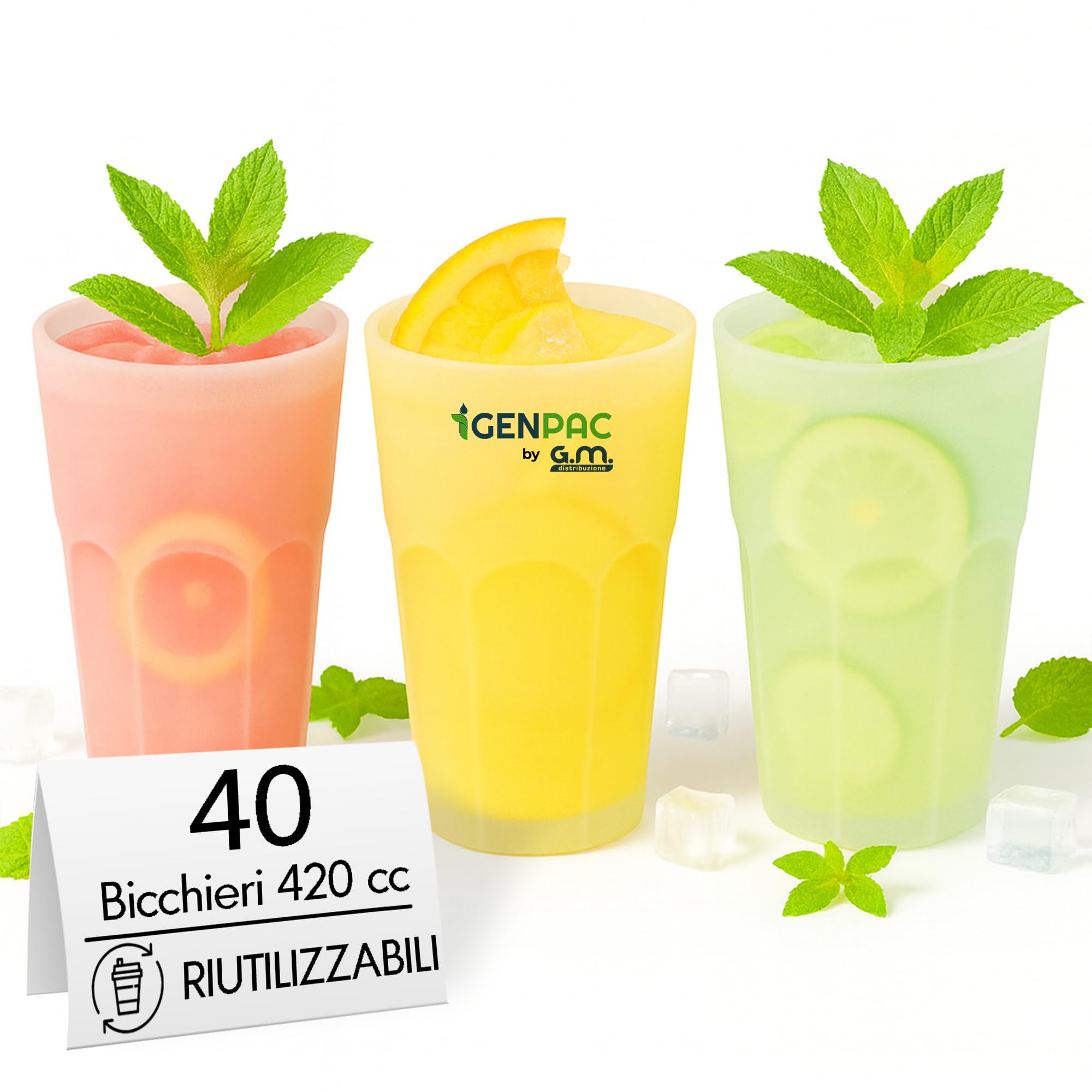 Generico GM 40 Bicchieri Cocktail da 420 ml, Lavabili, Trasparenti in PP, Infrangibili, Riutilizzabili, per Cocktail, Long Drink, Gin Tonic, Mojito, Aperol Spritz, Feste, Party, Made in Italy