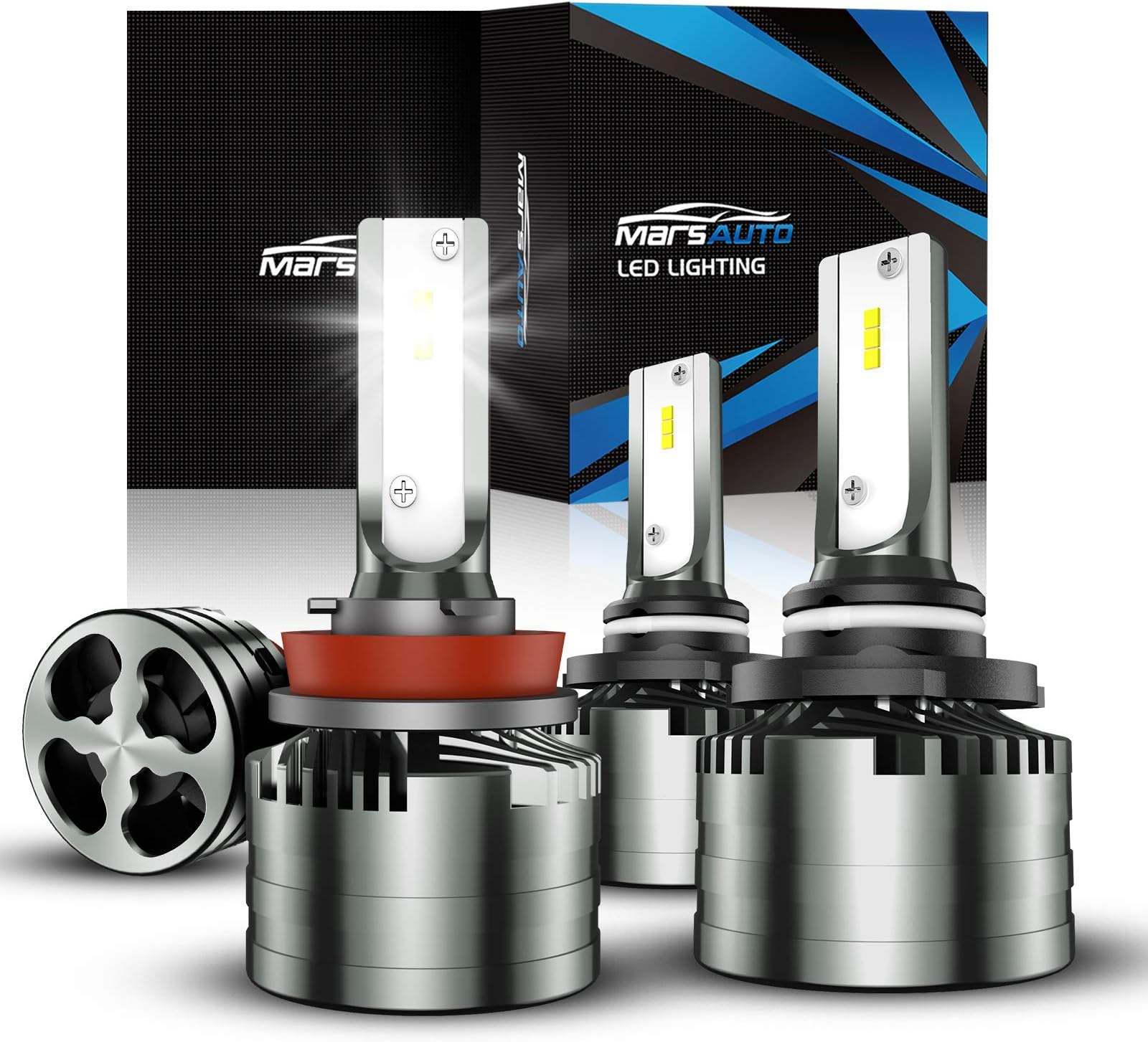 Marsauto H11 9005 LED Bulbs Combo,LED Bulb Kit,12000LM 6000K Xenon White Bulb with Fan,Pack of 4