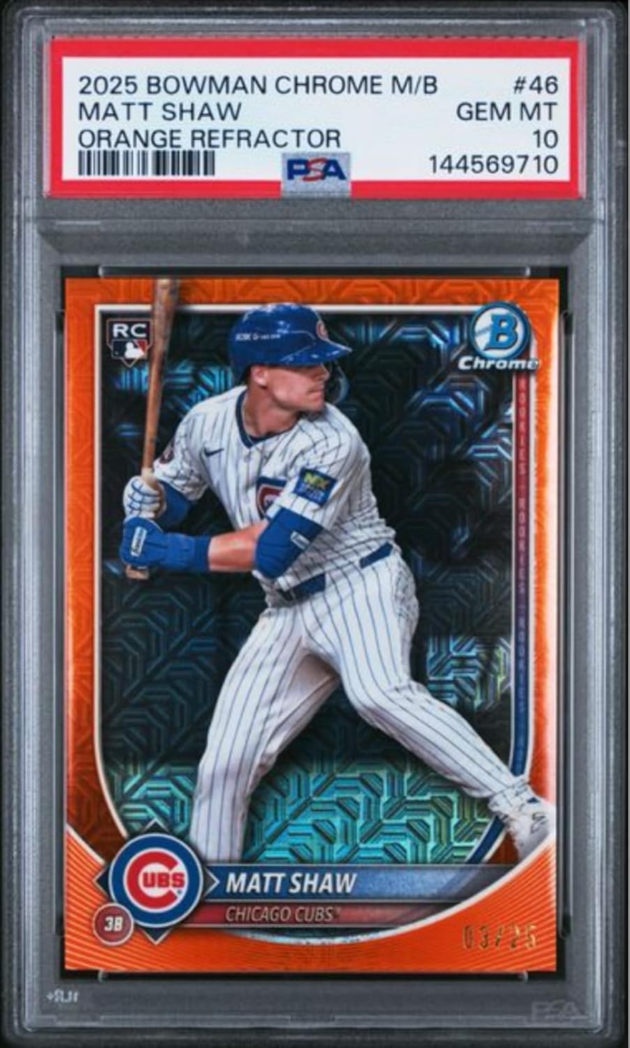 Graded 2025 Topps Bowman Chrome Mega Box Matt Shaw #46 Orange Refractor /25 Rookie RC Baseball Card PSA 10 Gem Mint