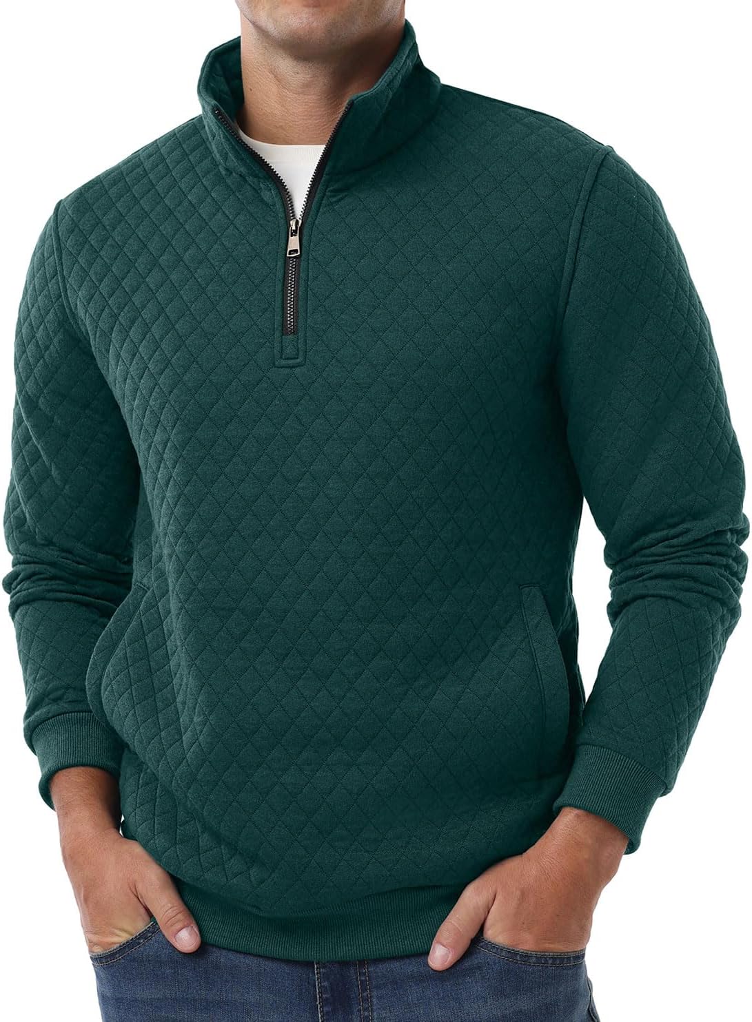 Sailwind Mens Quarter Zip Sweatshirt Long Sleeve Quilted Pullover Casual Mock Neck Polo Sweater - Image 2