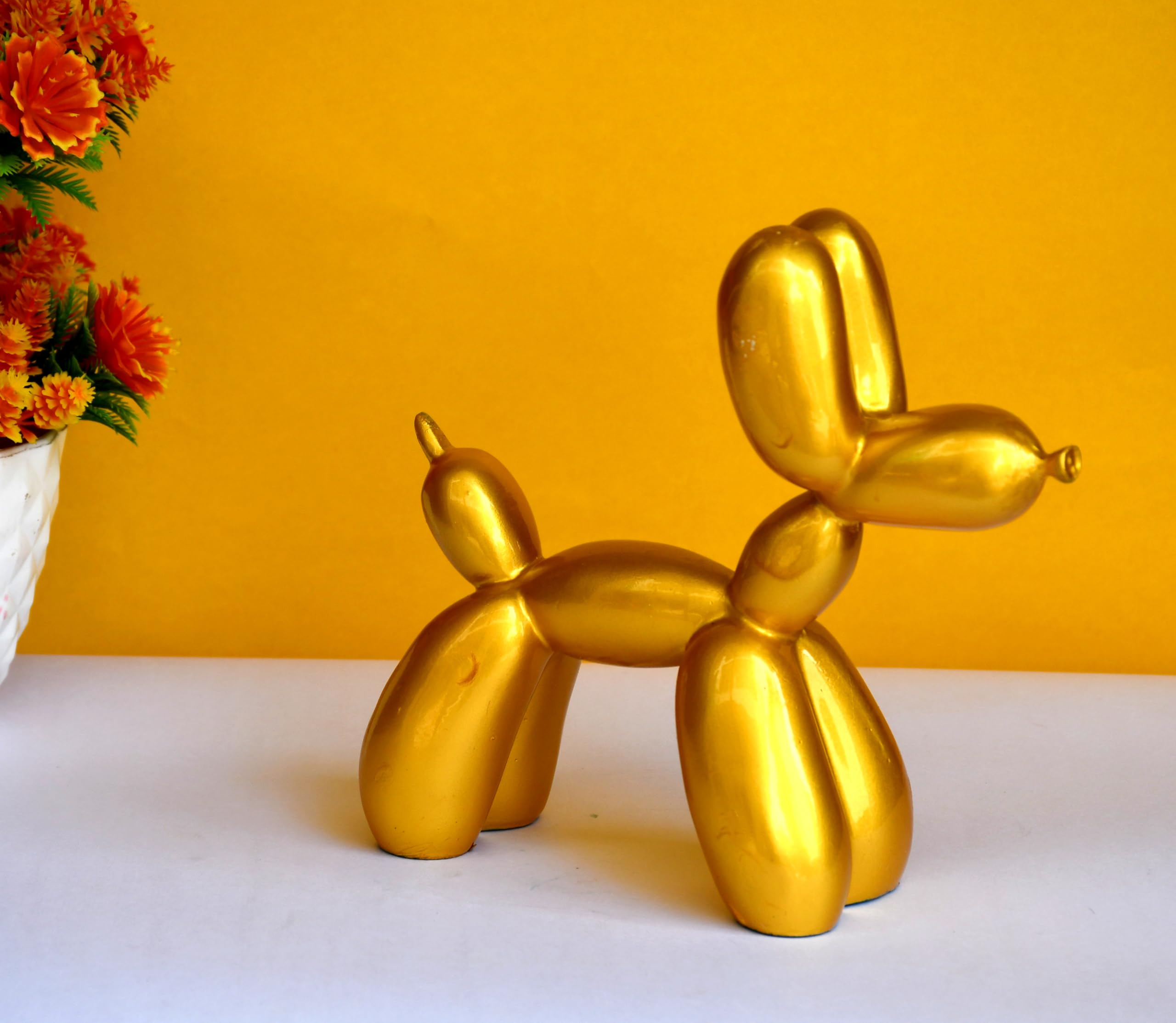 ESPLANADE Żywiczny balon sztuka prezentacja psa statuetka dekoracyjna figurka, artykuły do dekoracji wnętrz do salonu, nowoczesny wystrój, złoto-żółty 19 cm