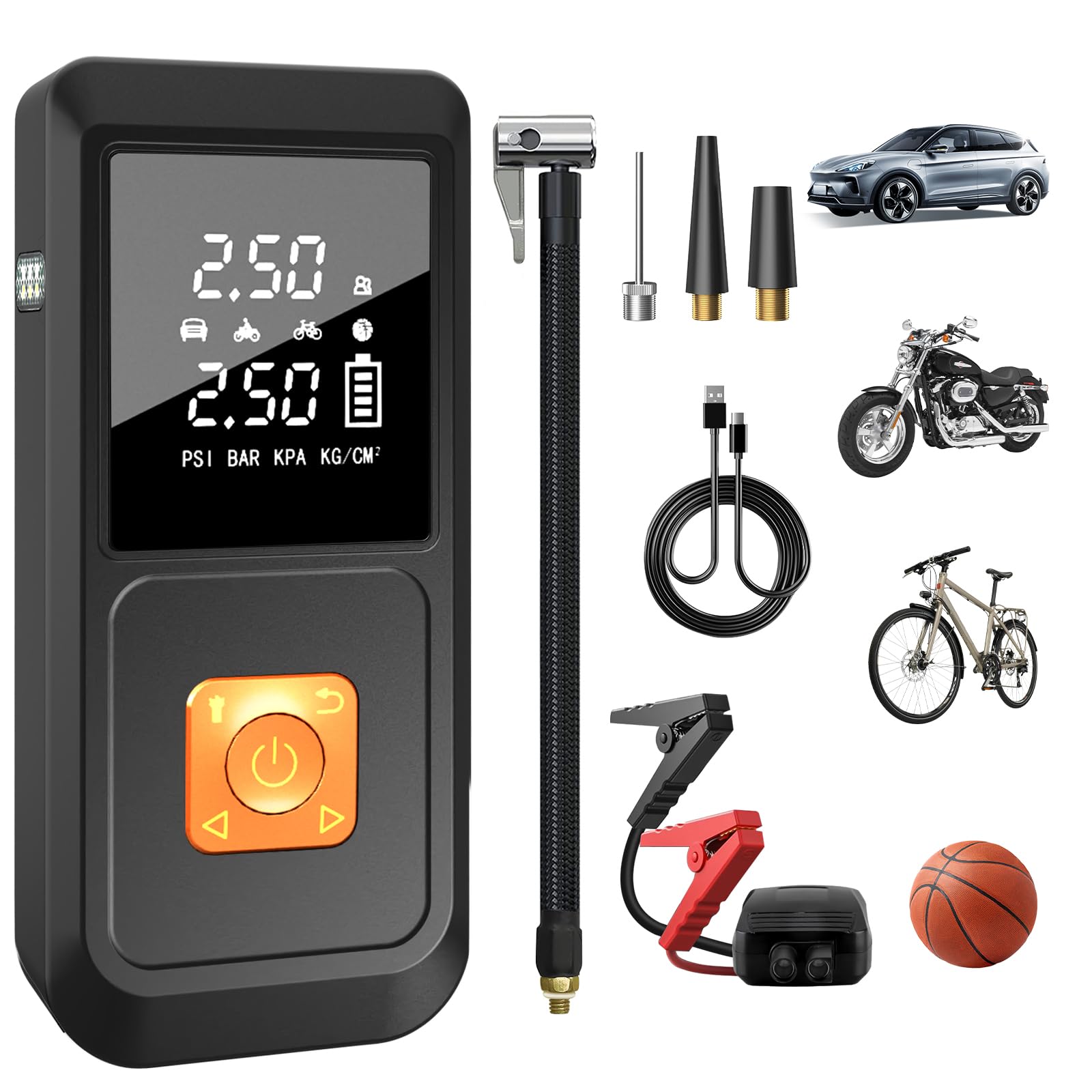 Junsun Auto Starthilfe Luftpump Powerbank für Auto 1000A 12V | Junmper Starter mit Bildschirm 6.5L Gas, 5.0L Diesel Luftpump für Auto, Motorrad, Bälle, Auto Starthilfe mit Starthilfekabel