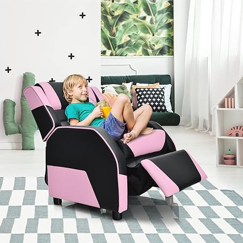 Miniatura 11 de Costzon Silla reclinable para niños, silla reclinable para juegos con reposapiés, reposacabezas y soporte lumbar, silla ergonómica de cuero para