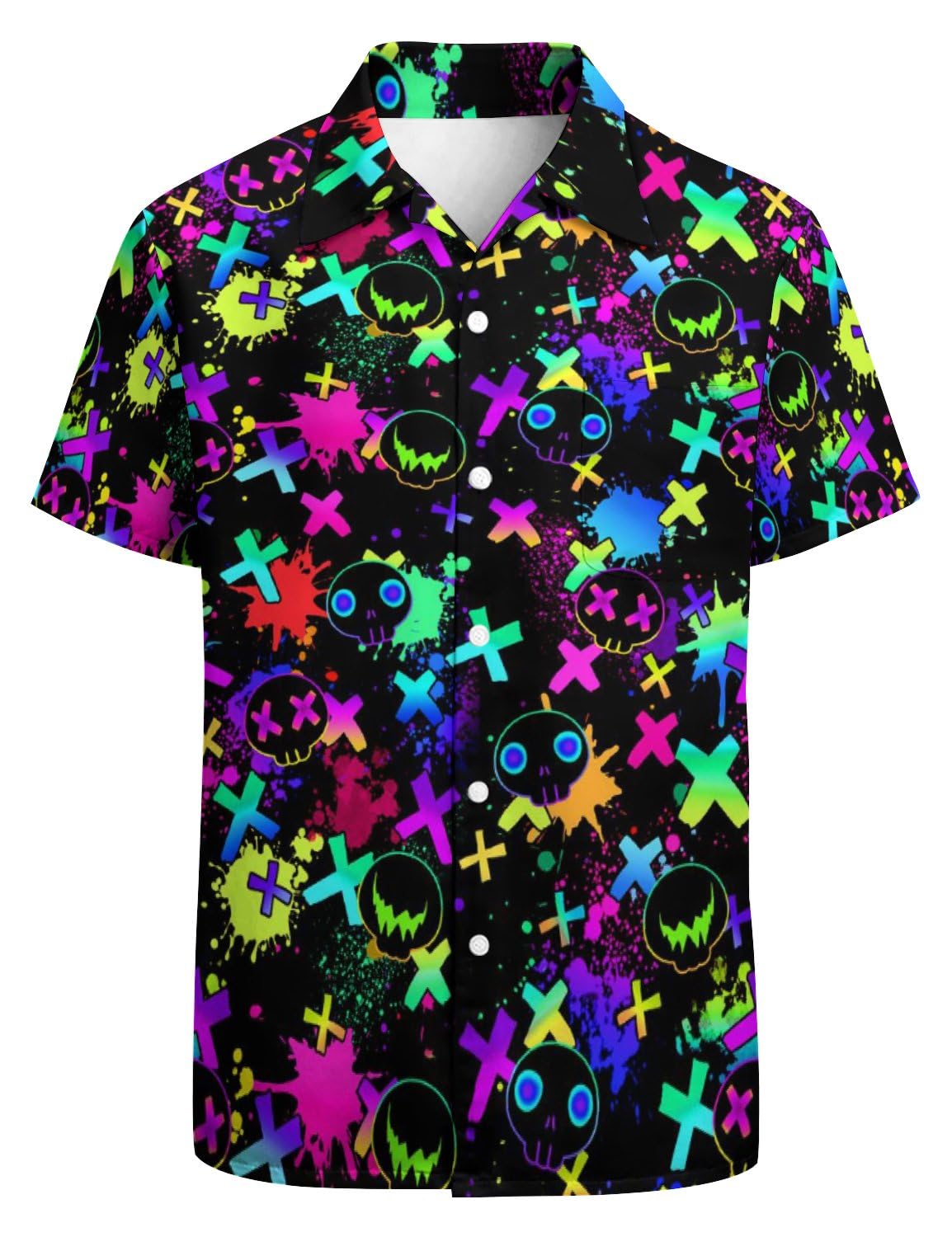 Gadzille Men's Neon Ghost Hawaiian Shirt For Casual Button Down Shirt Short Sleeve Aloha Beach Shirt Party Shirt, Xxl