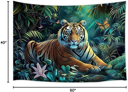 Miniatura 10 de MERCHR Tapiz de bosque natural, tapiz para colgar en la pared, diseño de animales de tigre, paisaje, paisaje, para dormitorio, sala de estar,