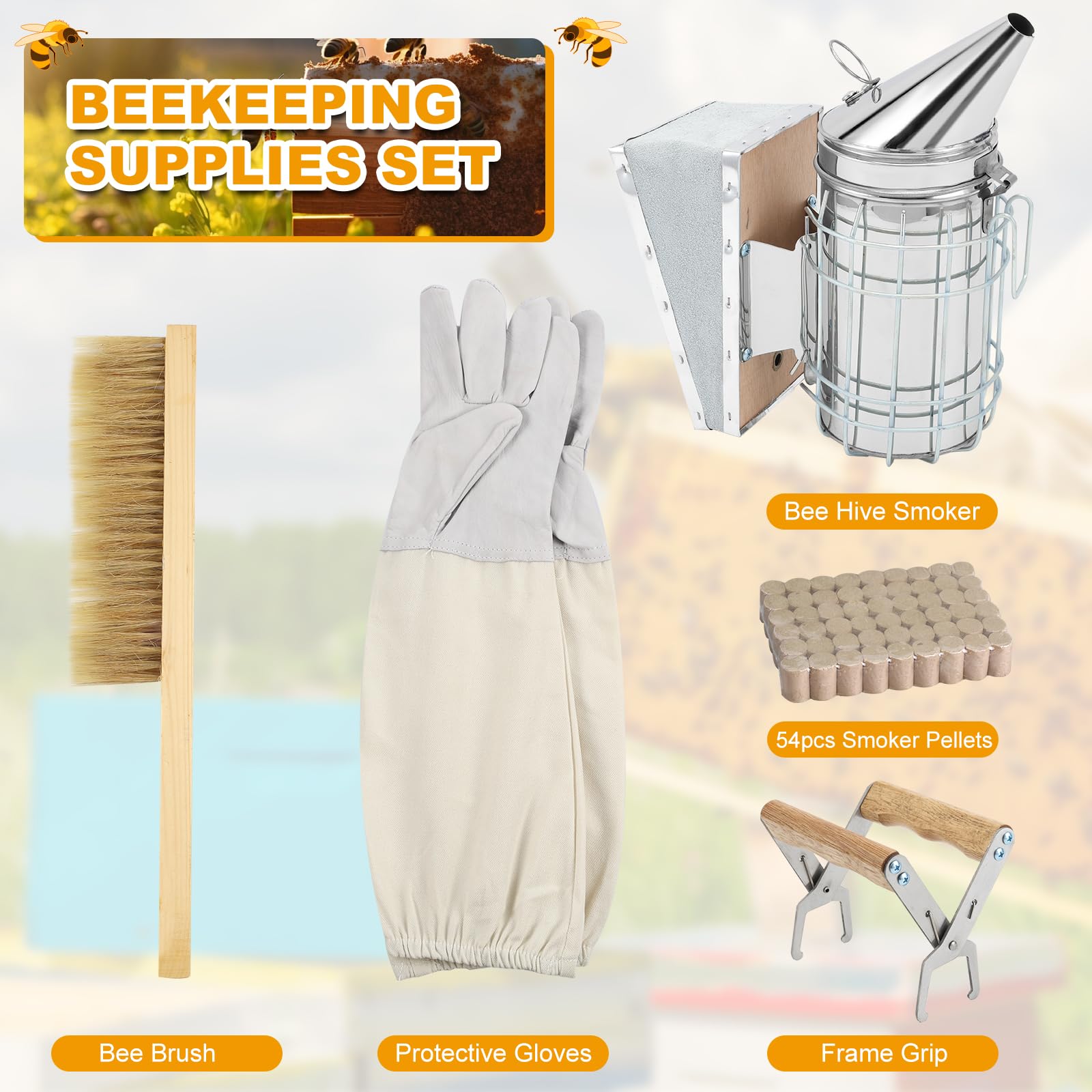 Kit de iniciación de colmenas de abeja, suministros de apicultura, suministros de apicultura, suministros y equipos de abejas con ahumador de abejas, herramientas de colmena de abeja para