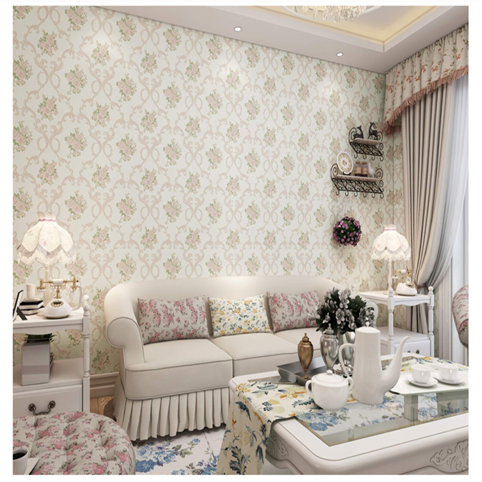 Carta da parati Carta Da Parati Autoadesiva, Stile Pastorale Carta Da Parati Non Tessuta, Adesivi Per Decorazione Della Parete Del Modello 3D Per Soggiorno E Camera Da Letto, 0.53x3m / 0.53x6m / 0.53x